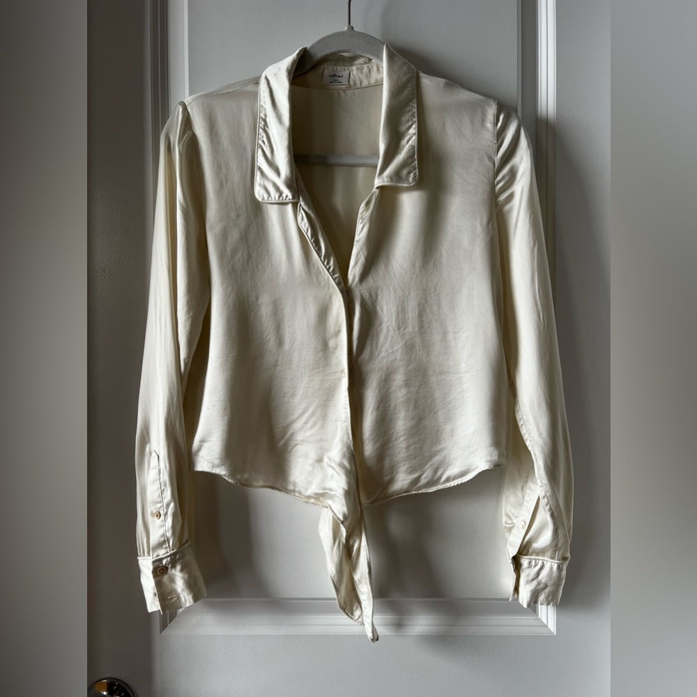 Satin tie front blouse
